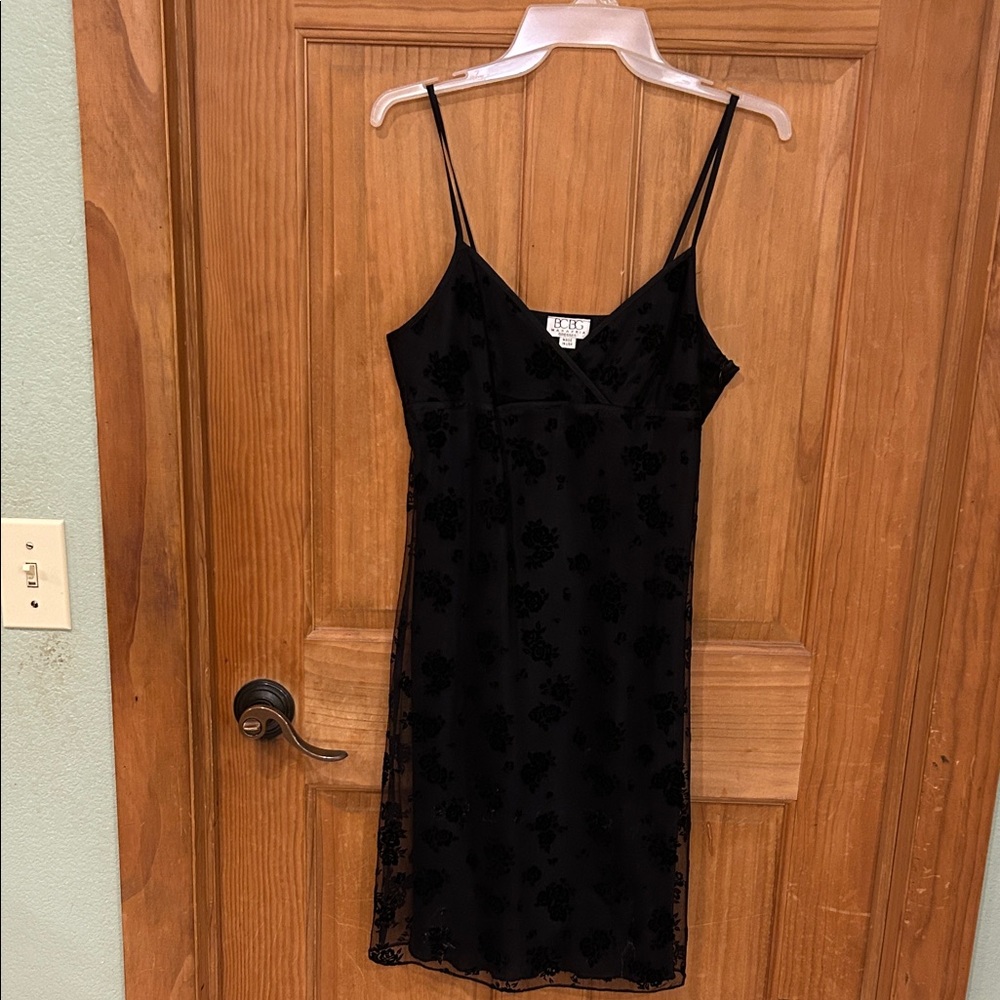 BCBG Black Velvet Floral Slip Dress